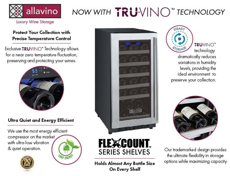 15" Wide FlexCount II Tru-Vino 30 Bottle Single Zone Stainless Steel Left Hinge Wine Refrigerator