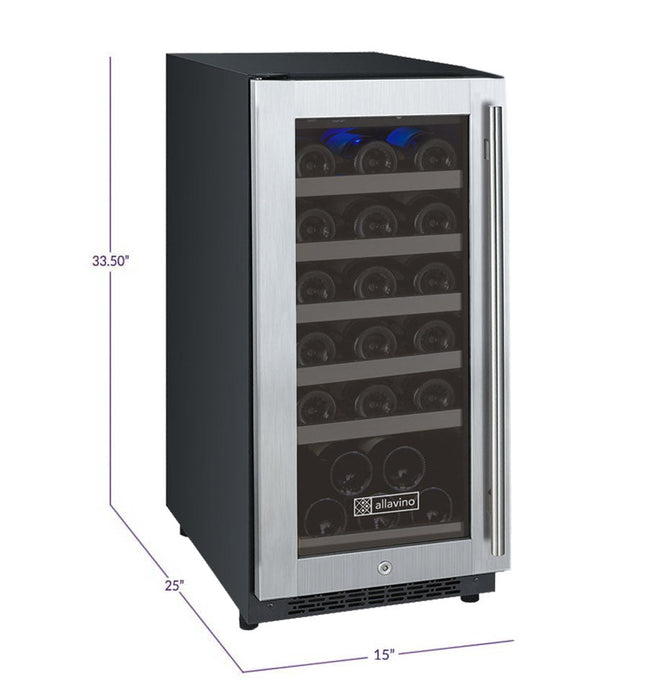 15" Wide FlexCount II Tru-Vino 30 Bottle Single Zone Stainless Steel Left Hinge Wine Refrigerator