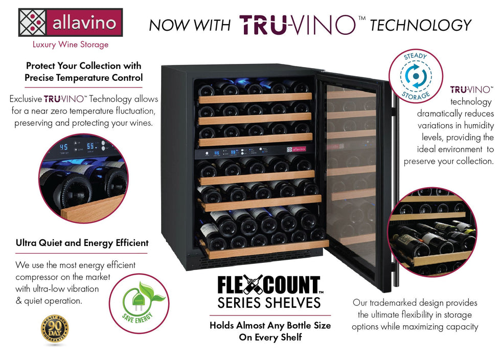 47" Wide FlexCount II Tru-Vino 112 Bottle Four Zone Black Side-by-Side Wine Refrigerator