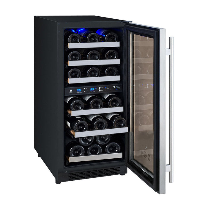 15" Wide FlexCount II Tru-Vino 30 Bottle Dual Zone Stainless Steel Right Hinge Wine Refrigerator