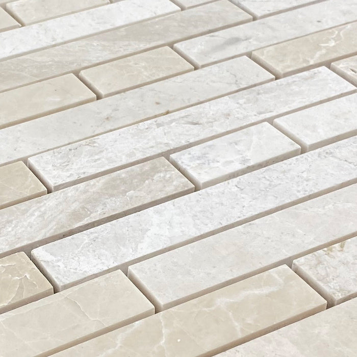 Vanilla Beige Marble Strip Liner on 12" x 12" Mesh Mosaic Tile - Belair Collection