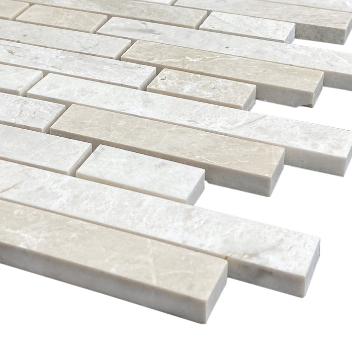 Vanilla Beige Marble Strip Liner on 12" x 12" Mesh Mosaic Tile - Belair Collection