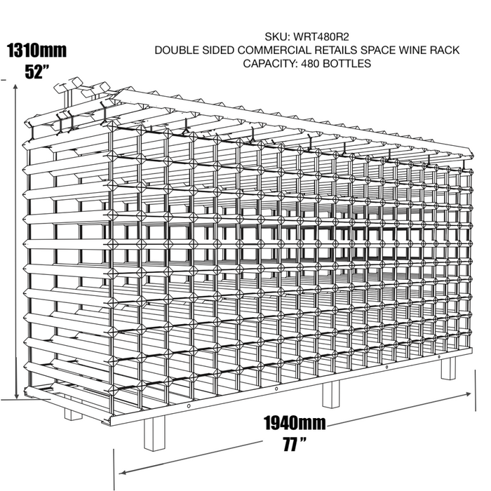 77" Wide Double Sided Commercial Retail Space Wine Rack