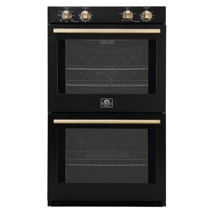 Forno Vomero 30-Inch Double Wall Oven, Black, 10 cu.ft Total Capacity, 7100W Convection, Mechanical Controls, Manuel Steam Clean