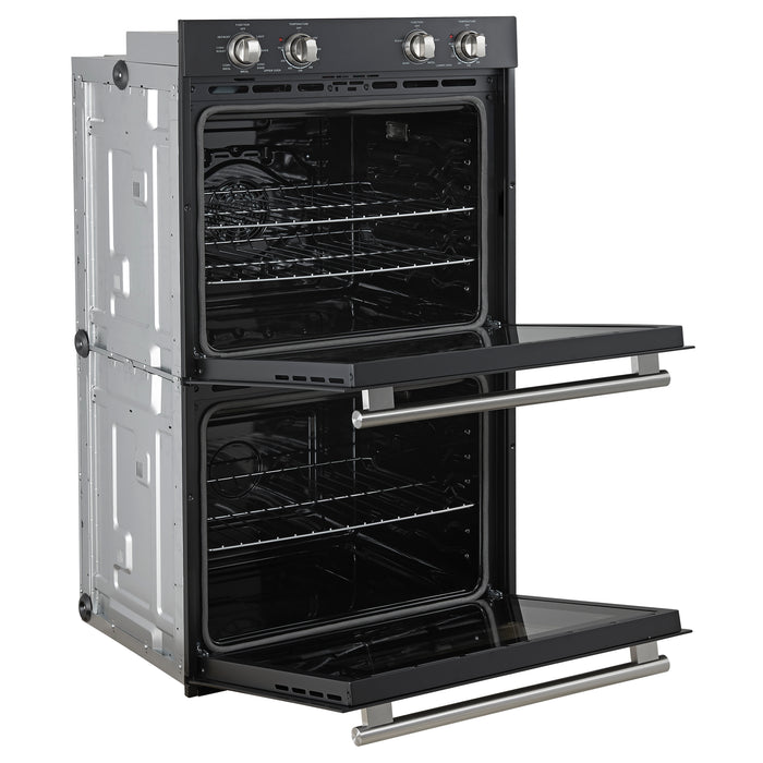 Forno Vomero 30-Inch Double Wall Oven, Black, 10 cu.ft Total Capacity, 7100W Convection, Mechanical Controls, Manuel Steam Clean