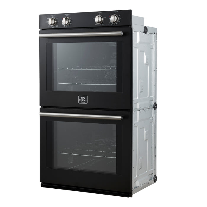 Forno Vomero 30-Inch Double Wall Oven, Black, 10 cu.ft Total Capacity, 7100W Convection, Mechanical Controls, Manuel Steam Clean