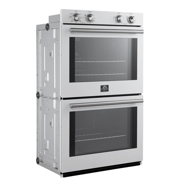 Forno Vomero 30-Inch Double Wall Oven, White, 10 cu.ft Total Capacity, 7100W Convection, Mechanical Controls, Manuel Steam Clean