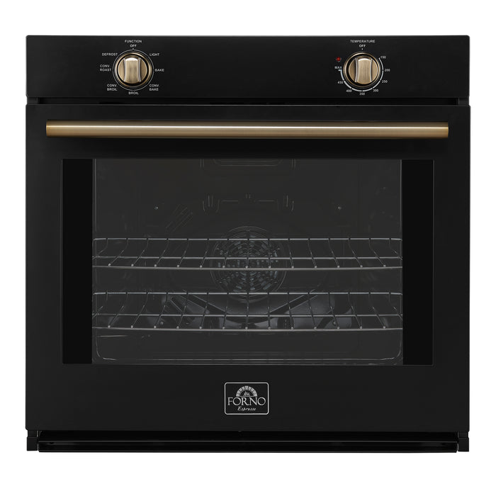 Forno Vomero 30-Inch Wall Oven, Black, 5 cu.ft Capacity, 3550 Watts Convection, Mechanical Controls, Manuel Steam Clean