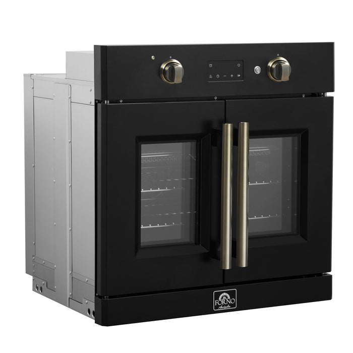 Forno Asti 30-Inch French Door Electric Wall Oven in Black & Antique Brass, 3.68 cu. ft. True Convection, 3,600W, Air Fry, Sous Vide, Self-Clean