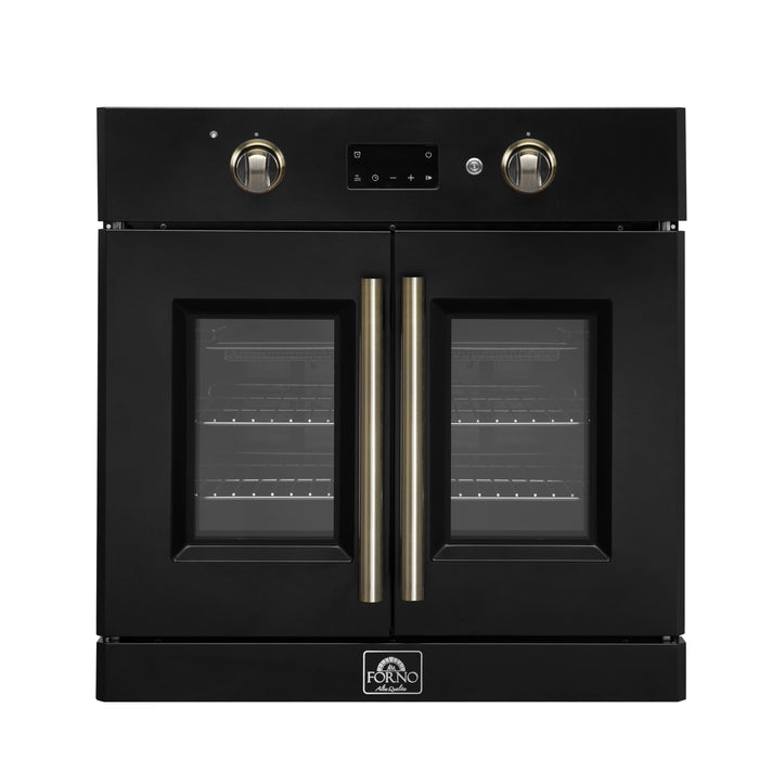 Forno Asti 30-Inch French Door Electric Wall Oven in Black & Antique Brass, 3.68 cu. ft. True Convection, 3,600W, Air Fry, Sous Vide, Self-Clean