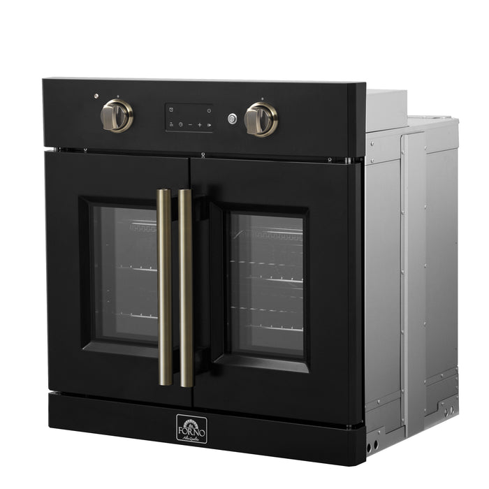 Forno Asti 30-Inch French Door Electric Wall Oven in Black & Antique Brass, 3.68 cu. ft. True Convection, 3,600W, Air Fry, Sous Vide, Self-Clean