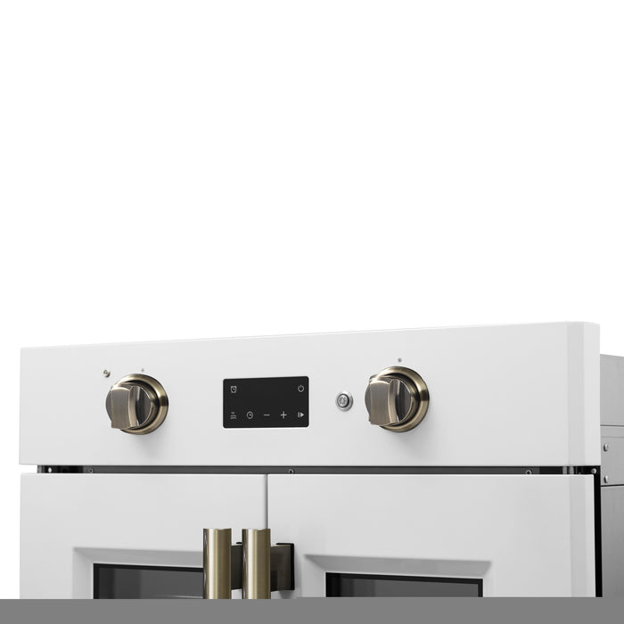 Forno Asti 30-Inch French Door Electric Wall Oven in White & Antique Brass, 3.68 cu. ft. True Convection, 3,600W, Air Fry, Sous Vide, Self-Clean