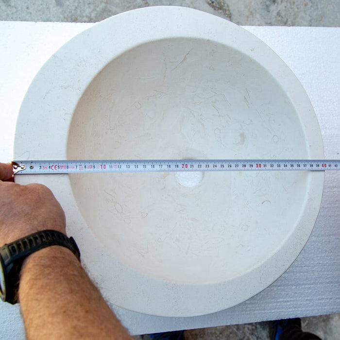 White Limestone Natural Stone Sloped Rim Above Vanity Bathroom Sink