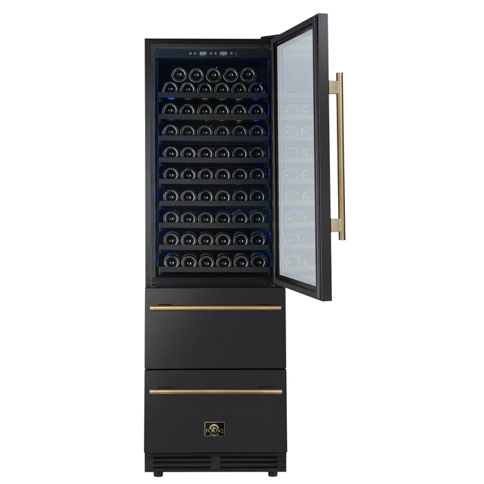 Azienda 24 Inch Dual Zone Wine Cooler, 15.8 Cu.Ft, 108 Bottles & 100 Cans, 2 Drawers, Charcoal Filters, Black