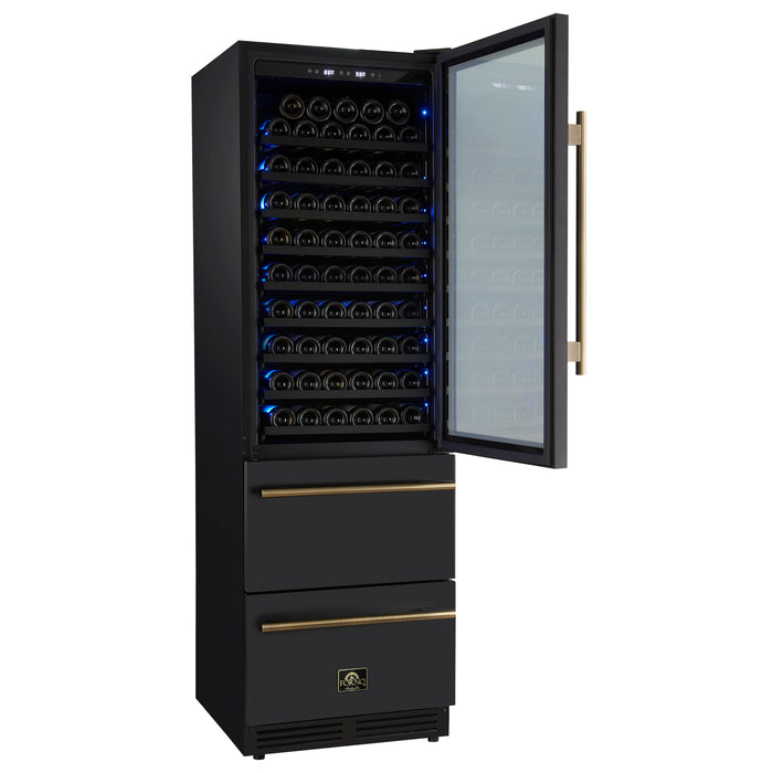 Azienda 24 Inch Dual Zone Wine Cooler, 15.8 Cu.Ft, 108 Bottles & 100 Cans, 2 Drawers, Charcoal Filters, Black