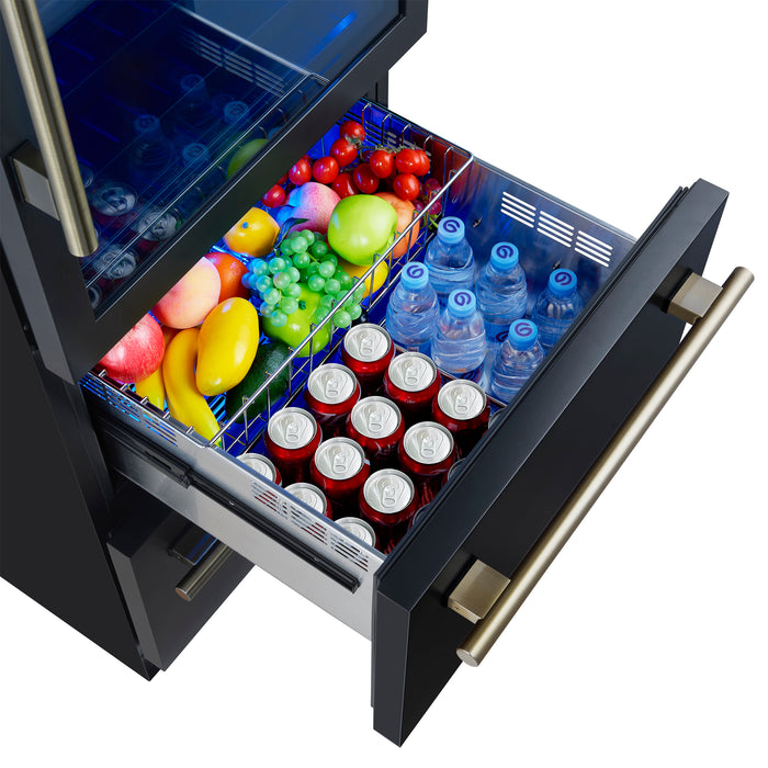 Azienda 24 Inch Dual Zone Wine Cooler, 15.8 Cu.Ft, 108 Bottles & 100 Cans, 2 Drawers, Charcoal Filters, Black