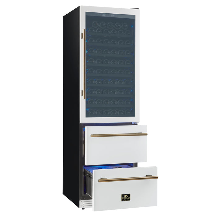 Azienda 24 Inch Dual Zone Wine Cooler, 15.8 Cu.Ft, 108 Bottles & 100 Cans, 2 Drawers, Charcoal Filters, White