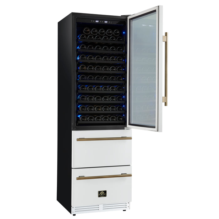 Azienda 24 Inch Dual Zone Wine Cooler, 15.8 Cu.Ft, 108 Bottles & 100 Cans, 2 Drawers, Charcoal Filters, White