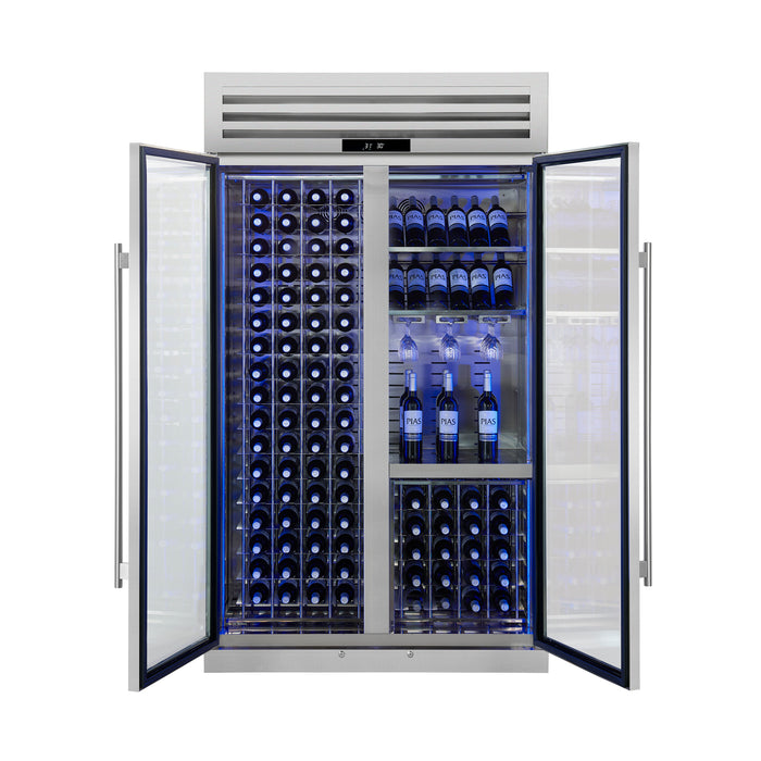 Abruzzo 48" Wine Cooler, Dual Zone, 30 cu.ft., 130 bottles, Display & Service Shelves, Stemware Racks, Rust resistant