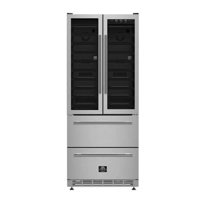 Forno Campania 32-Inch Wine Cooler, Stainless Steel, Dual Wine Zones, Two Beverage Drawers, 17.7 cu.ft