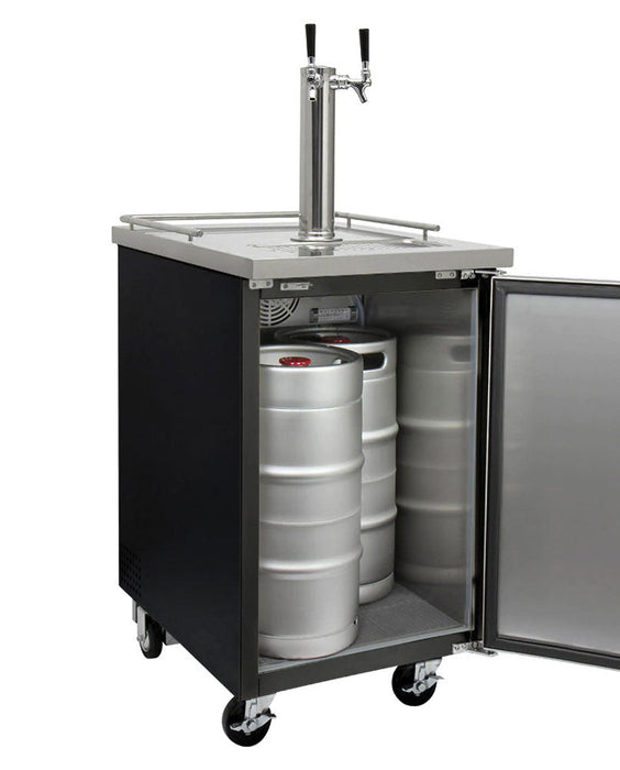 24" Wide Dual Tap Black Commercial Kegerator