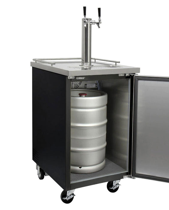 24" Wide Dual Tap Black Commercial Kegerator