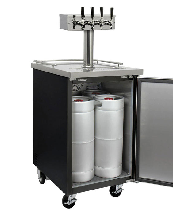 24" Wide Four Tap Black Commercial Kegerator