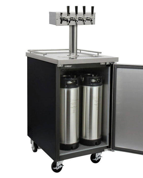 24" Wide Four Tap Black Commercial Kegerator