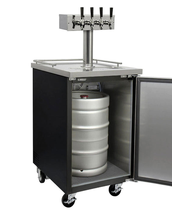 24" Wide Four Tap Black Commercial Kegerator