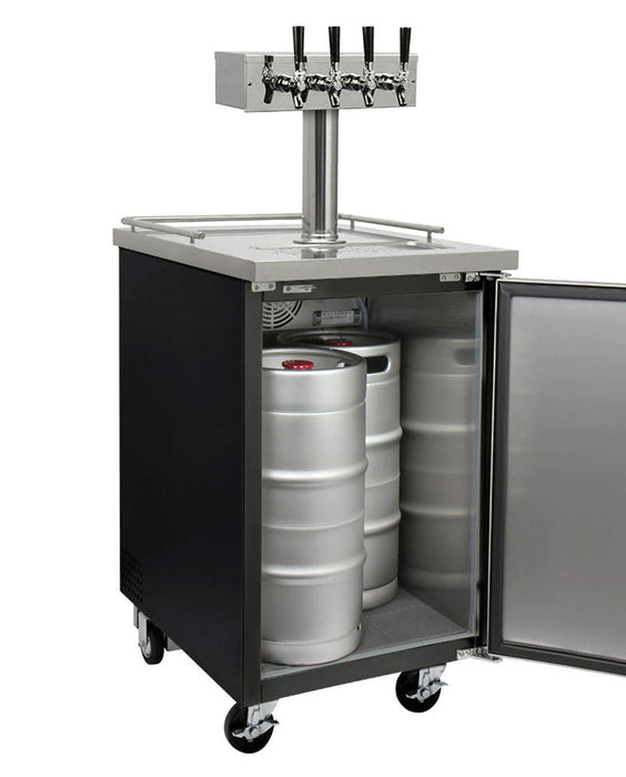 24" Wide Four Tap Black Commercial Kegerator