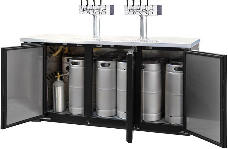 72" Wide Eight Tap Black Craft Beer Kegerator