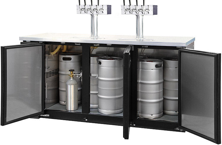 72" Wide Eight Tap Black Craft Beer Kegerator