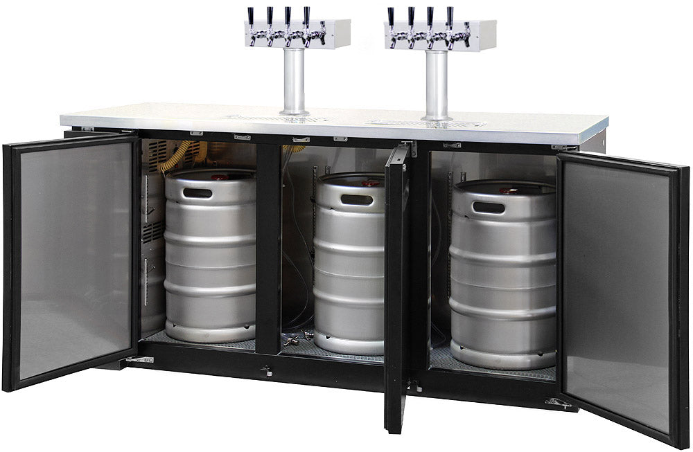 72" Wide Six Tap Black Craft Beer Kegerator