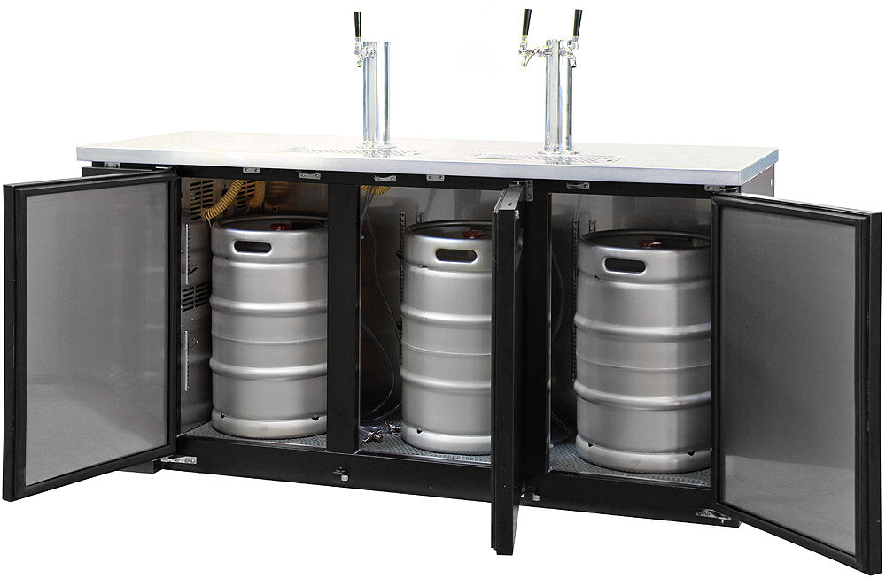 72" Wide Triple Tap Black Commercial Kegerator