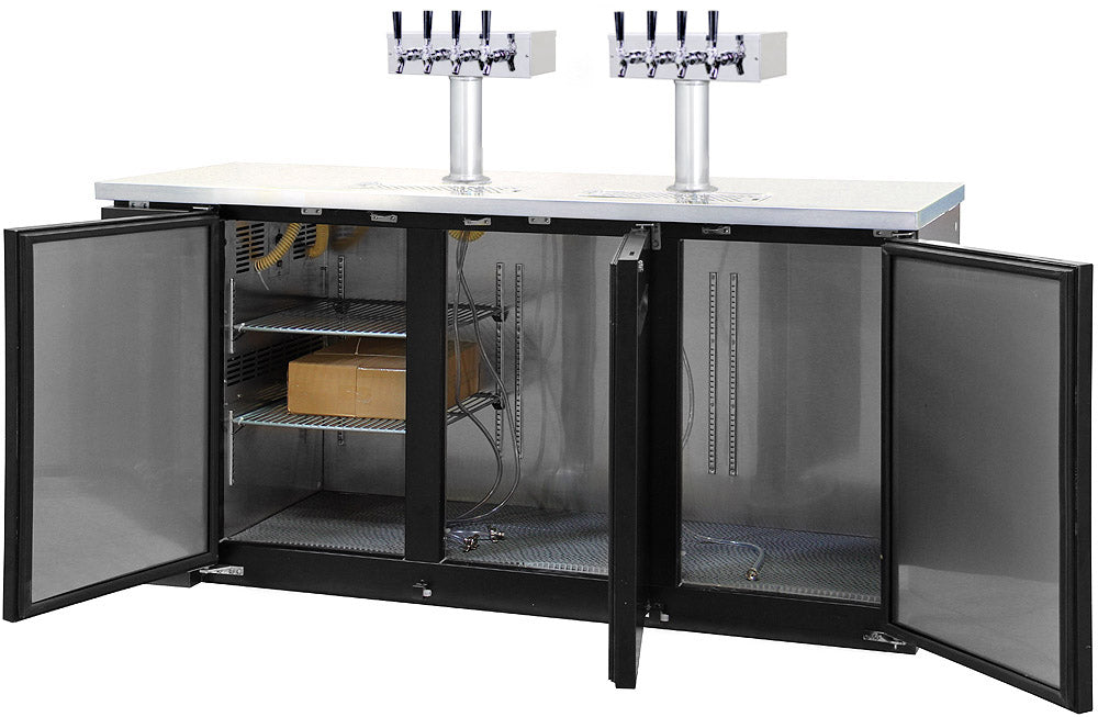 72" Wide Six Tap Black Craft Beer Kegerator