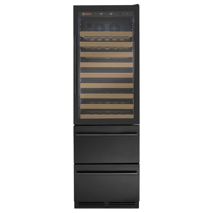 76.5" Tall Black Wine Refrigerator with Two Refrigerated Drawers