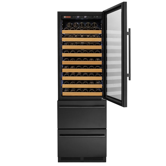 76.5" Tall Black Wine Refrigerator with Two Refrigerated Drawers