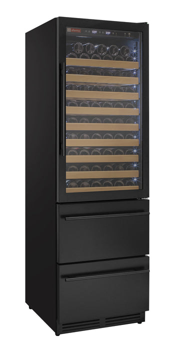 76.5" Tall Black Wine Refrigerator with Two Refrigerated Drawers