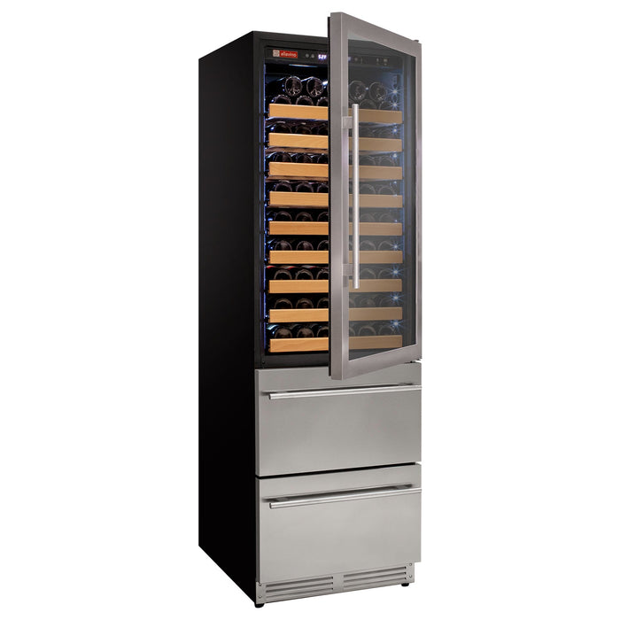 76.5" Tall Stainless Steel Wine Refrigerator with Two Refrigerated Drawers