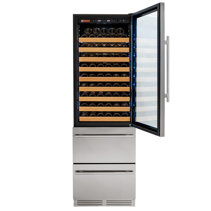 76.5" Tall Stainless Steel Wine Refrigerator with Two Refrigerated Drawers