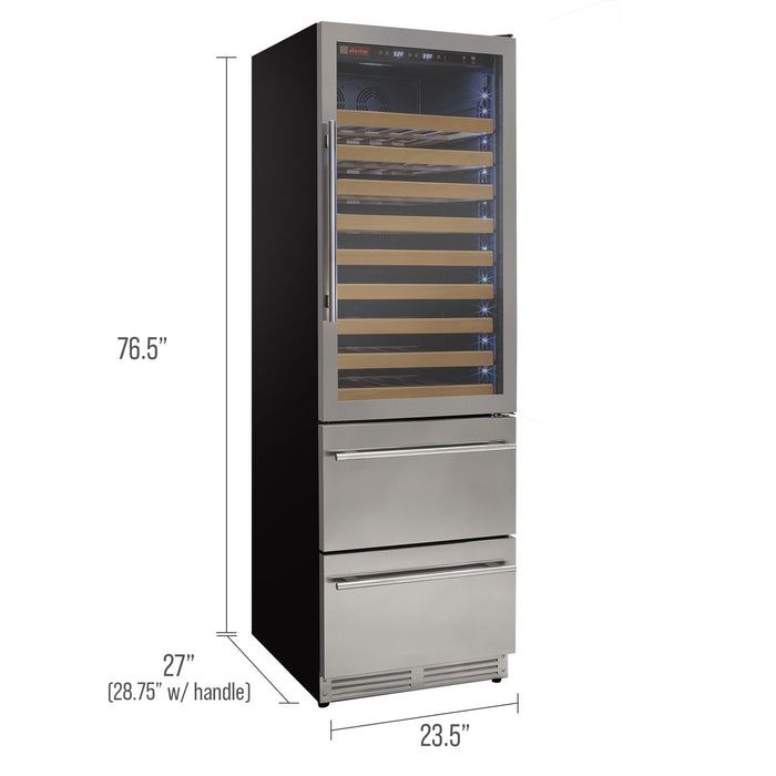 76.5" Tall Stainless Steel Wine Refrigerator with Two Refrigerated Drawers