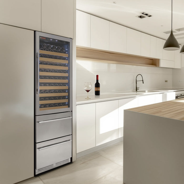 76.5" Tall Stainless Steel Wine Refrigerator with Two Refrigerated Drawers