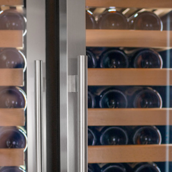 76.5" Tall Stainless Steel French Doors Dual Zone Wine Refrigerator with Two Refrigerated Drawers