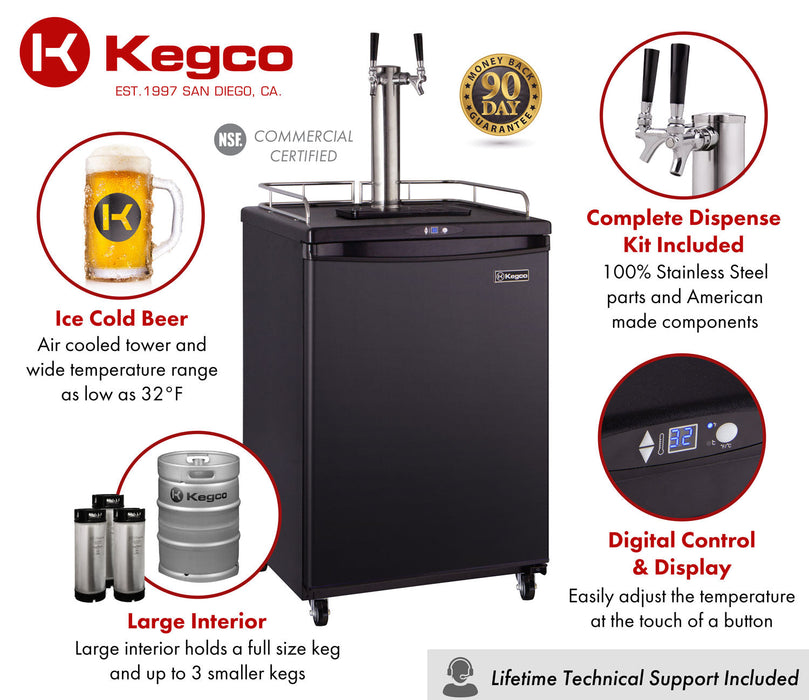 24" Wide Dual Tap Black Commercial/Residential Digital Kegerator