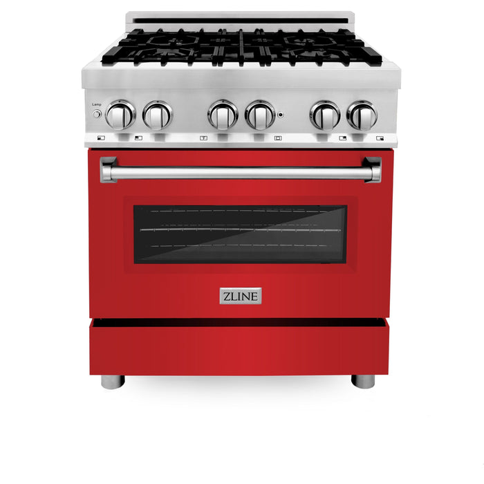 ZLINE 30 in. Professional Gas Burner/Electric Oven Stainless Steel Range with Red Matte Door, RA-RM-30