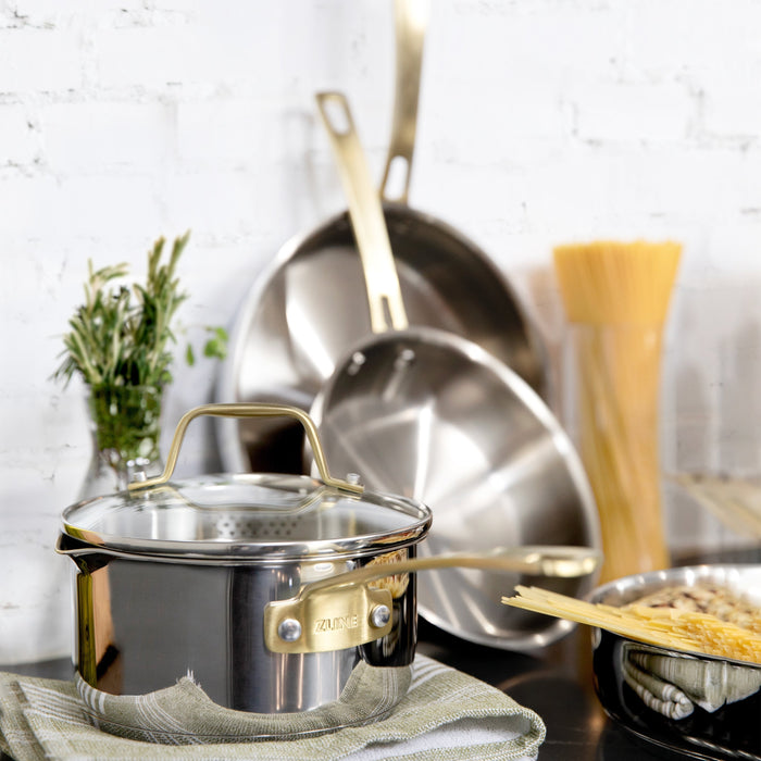 ZLINE 10 Piece Non-Toxic Cookware Set in Stainless Steel with Bronze Trim