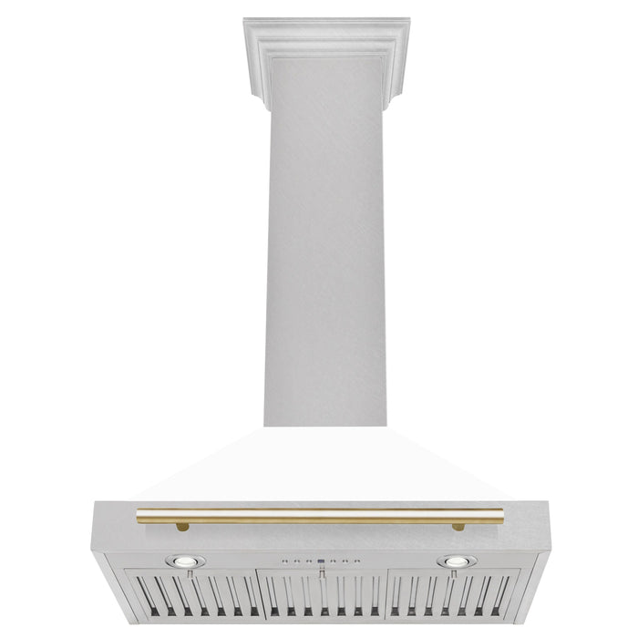 ZLINE 30 In Autograph Edition DuraSnow® Stainless Steel Range Hood with White Matte Shell and Gold Handle, KB4SNZ-WM30-G