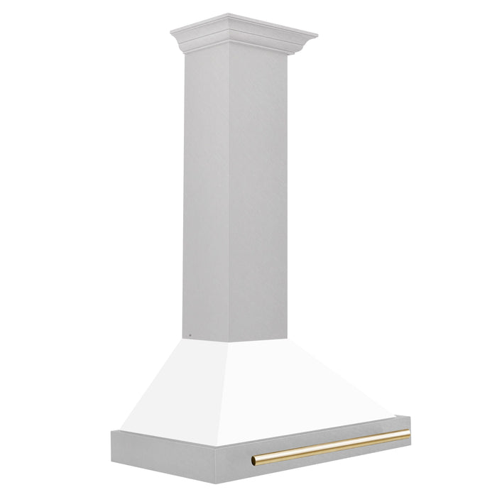 ZLINE 30 In Autograph Edition DuraSnow® Stainless Steel Range Hood with White Matte Shell and Gold Handle, KB4SNZ-WM30-G