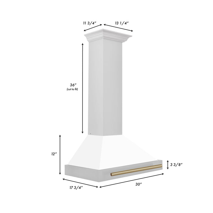 ZLINE 30 In Autograph Edition Stainless Steel Range Hood with White Matte Shell and Champagne Bronze Accents, KB4STZ-WM30-CB