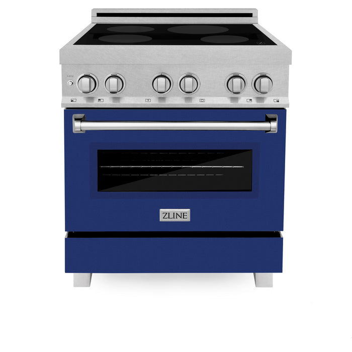 ZLINE 30 In. 4.0 cu. ft. Induction Range with a 4 Element Stove and Electric Oven in Durasnow and Blue Gloss, RAINDS-BG-30